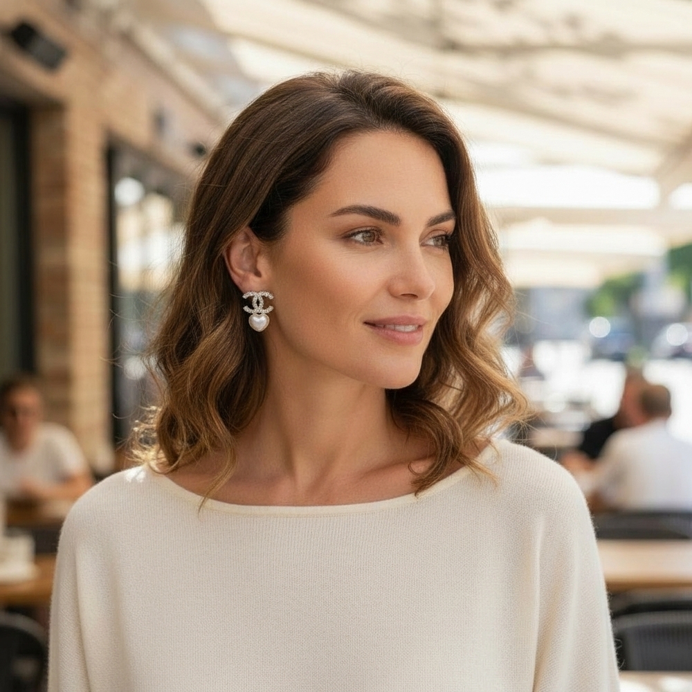 Gold and Pearl‎ Heart Earrings